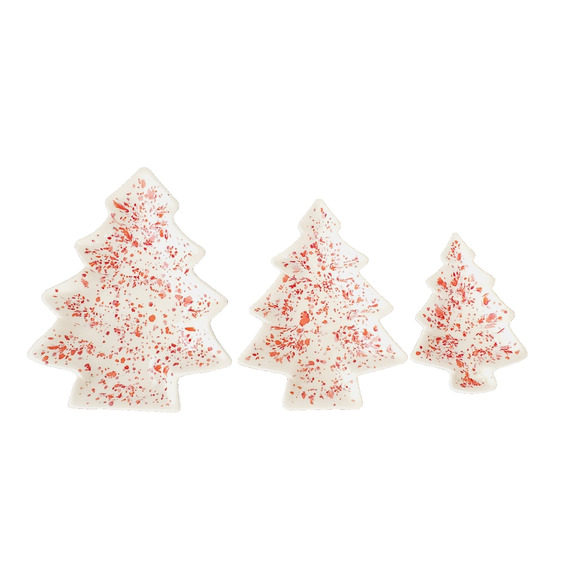 Vintage 70s Ceramic Christmas Tree Candy Nut Dishes X3 Nesting Speckled Confetti - Picture 4 of 11